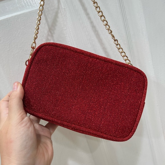 NEW Chanel red sparkly pouch crossbody with Pearl top handle - Picture 12 of 14